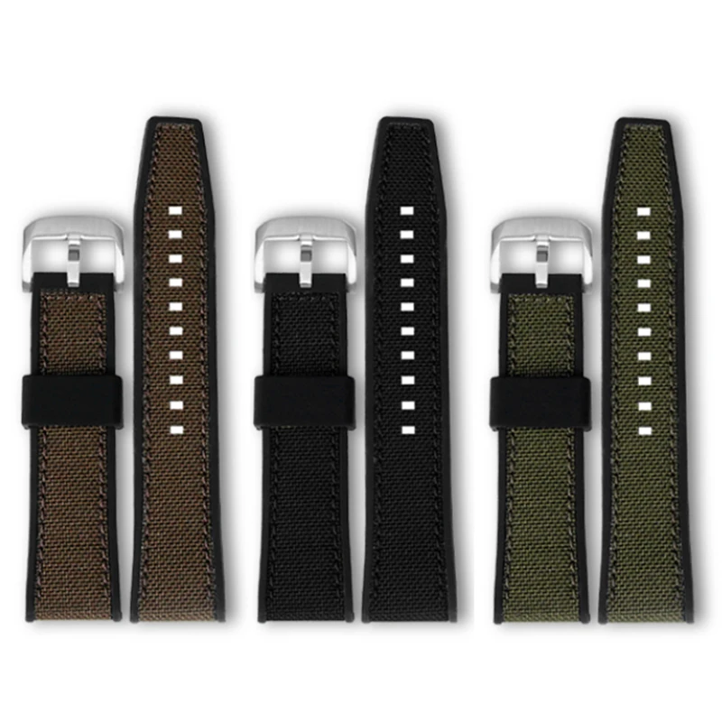men's band For Timex Citizen AW5005 IWC Seiko Longines green nylon Rubber watchband leather cowhide silicone bottom watch strap
