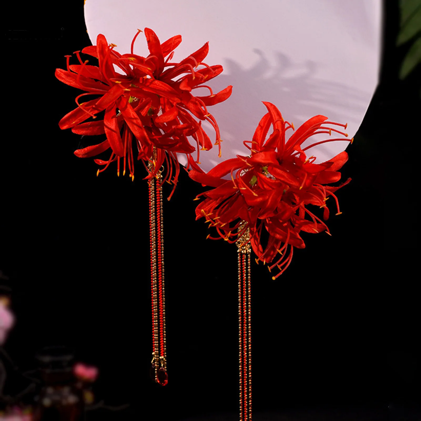 Fairy Red Flower Hairpins Chinese Hanfu Hair Accessories Vintage Dress Headwear Long Tassels Hair Clip Jewelry Women Headdress