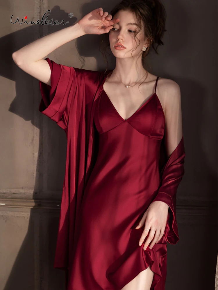 

Winsleter-Women Sexy Suspender Strap Night-robe Set, Detachable Chest Pads, French Chic Robe Sling Pajamas, 2025 Autumn S57098CC
