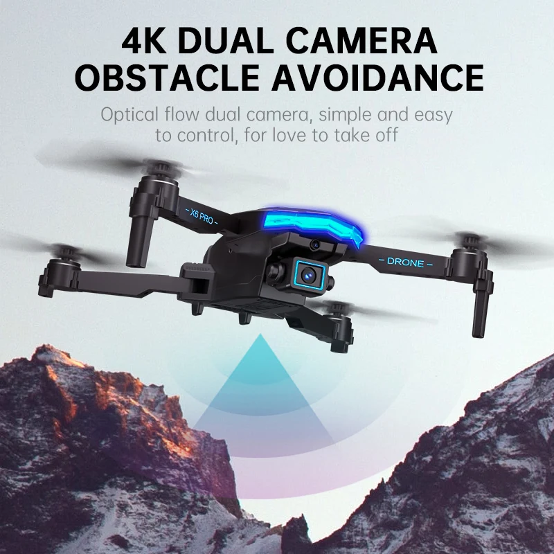 X6Pro Mini Drone 4K Professional HD Camera with Large Screen 2.4G WIFI FPV Dron Brushless Optical Flow Hover Folding Quadcopter