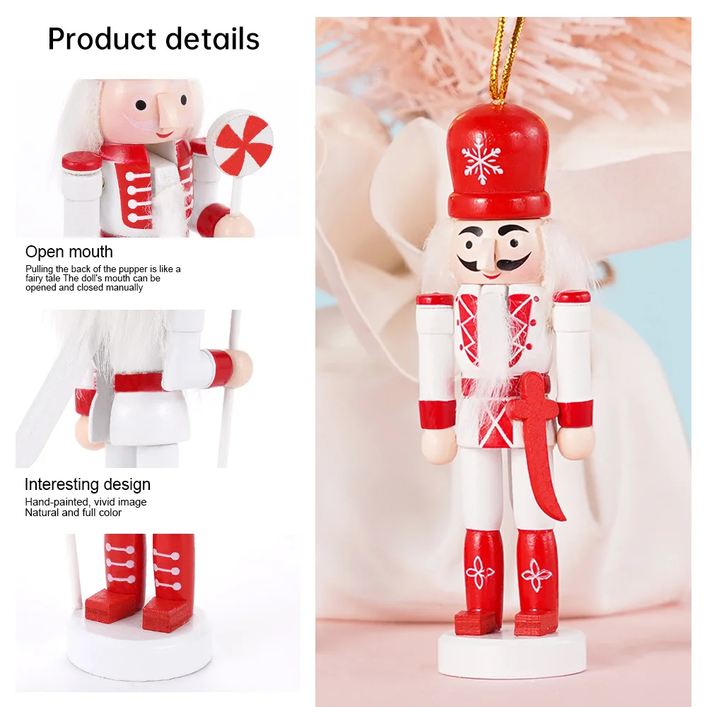 5 Stuks Notenkraker Soldaat Kerstboom Hangende Hangers Set Houten Pop Creatieve Mini Handwerk Cadeau Versiering Huisdecoratie
