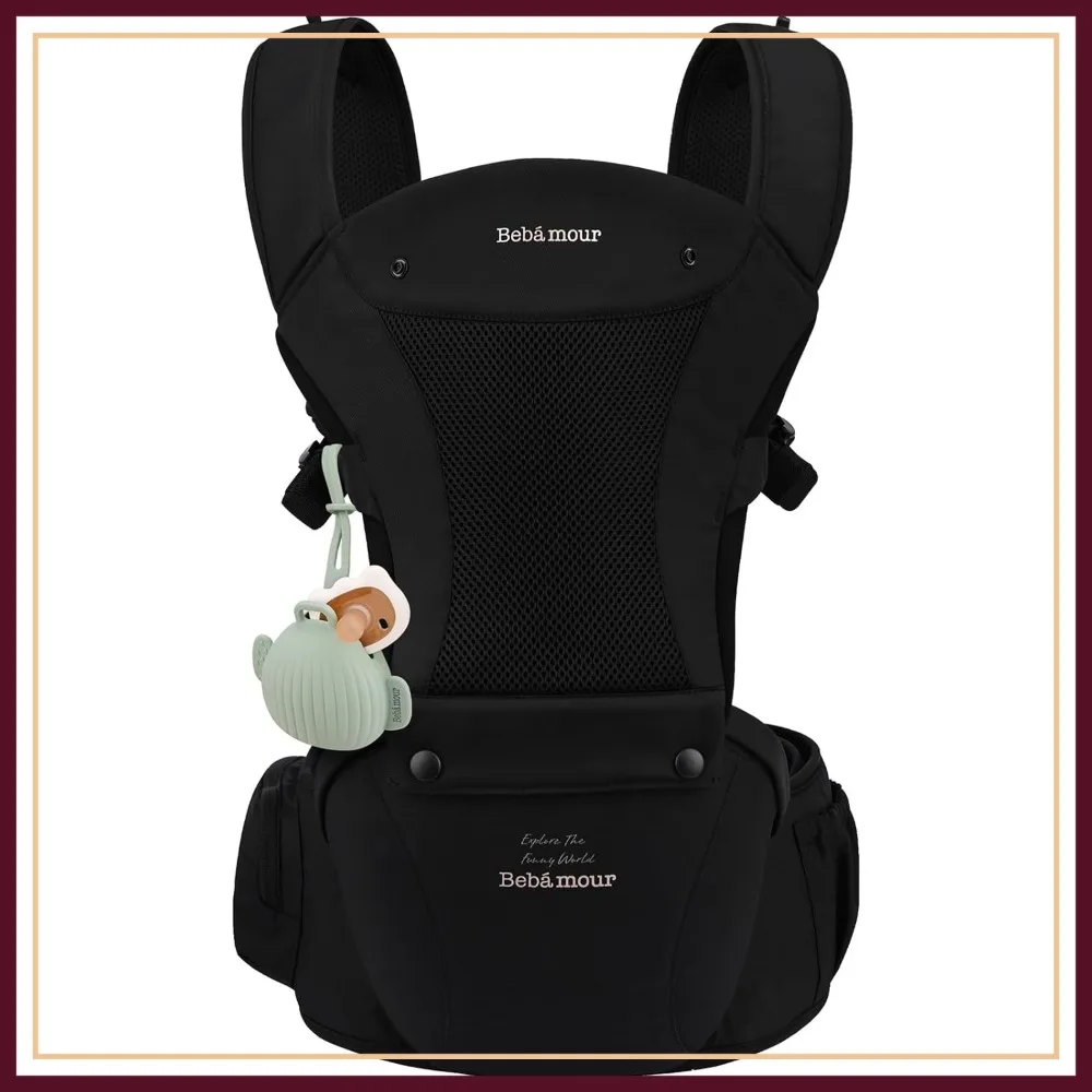 

All-Position Breathable Mesh Hip Seat Carrier with Head Hood, Teething Pads, Waist Extender, Storage Bag & Pacifier Case