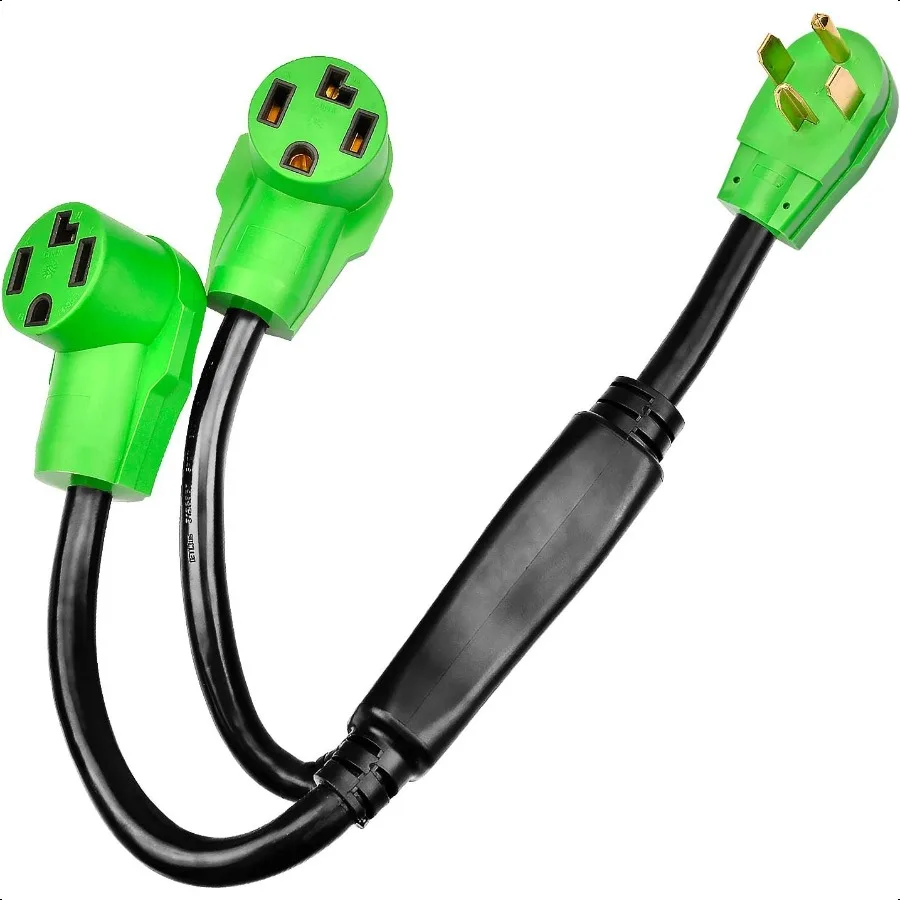 

RVMATE 4-контактный разветвитель для сушильной машины, 30 А, NEMA 1430P до 2, 1430R, Y-разъем 26,5 дюймов, водонепроницаемая куртка из ПВХ, вместительная