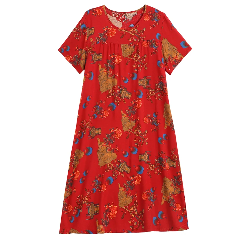 Overs ize Damen Sommerkleid 2024 neue elegante Kurzarm Vintage Print lange Kleider weibliche koreanische Kleidung hohe Qualität