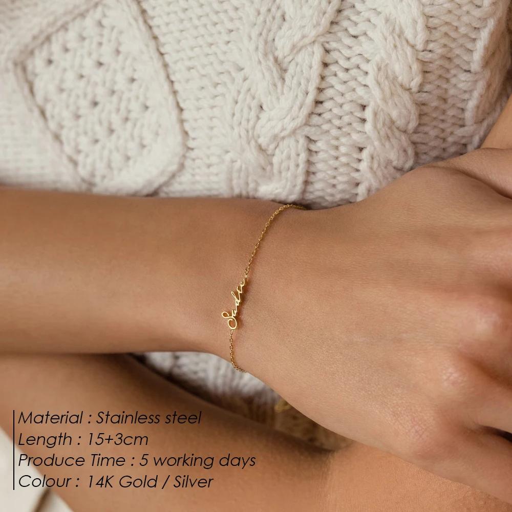 Imagen 3: EManco-pulsera con nombre personalizado para mujer, Color dorado, joyería de acero inoxidable, soporte de regalo, envío directo