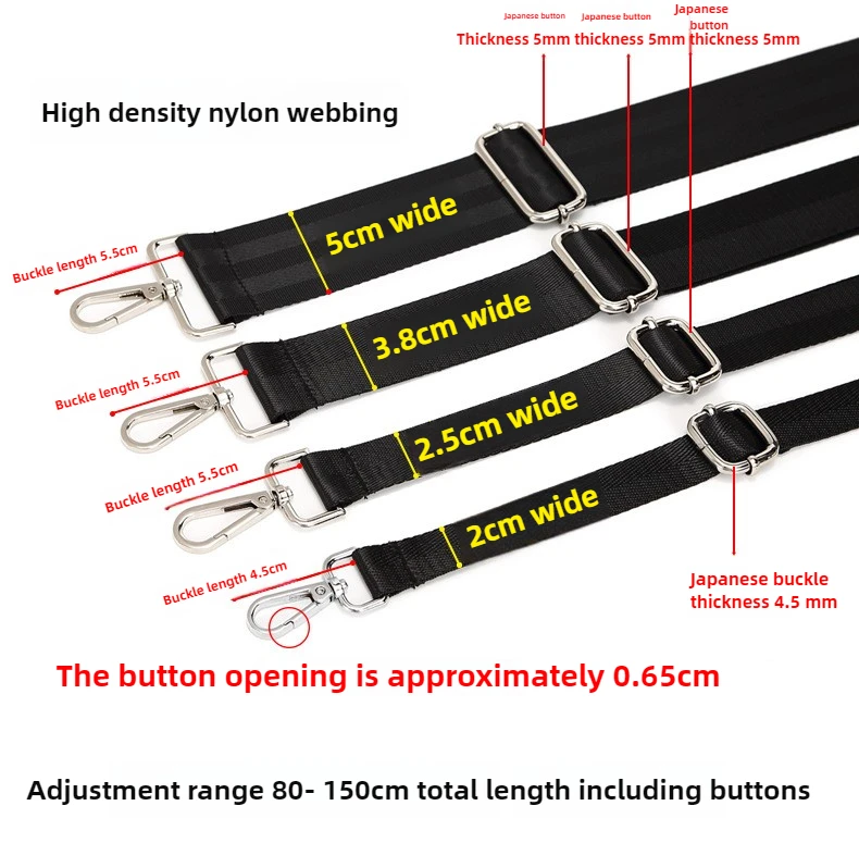Fashion Black Nylon Shoulder Bag Strap Adjustable Replacement Detachable Belt for Women Men Messenger Bags Handle Handbag Belt