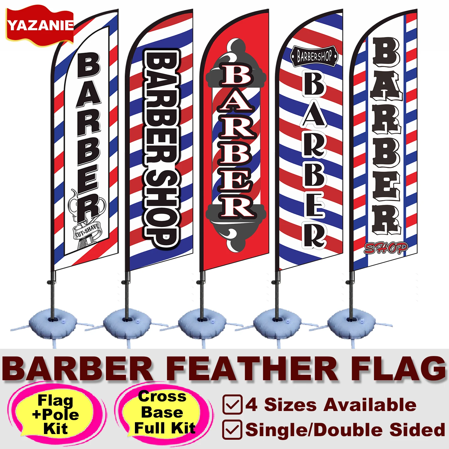 Barber Shop Feather Flag Pole Kit Base Stand 8FT 11FT 13FT Single/Double Sided Sidewalk Stop Advertising Beach Flag Full Kit