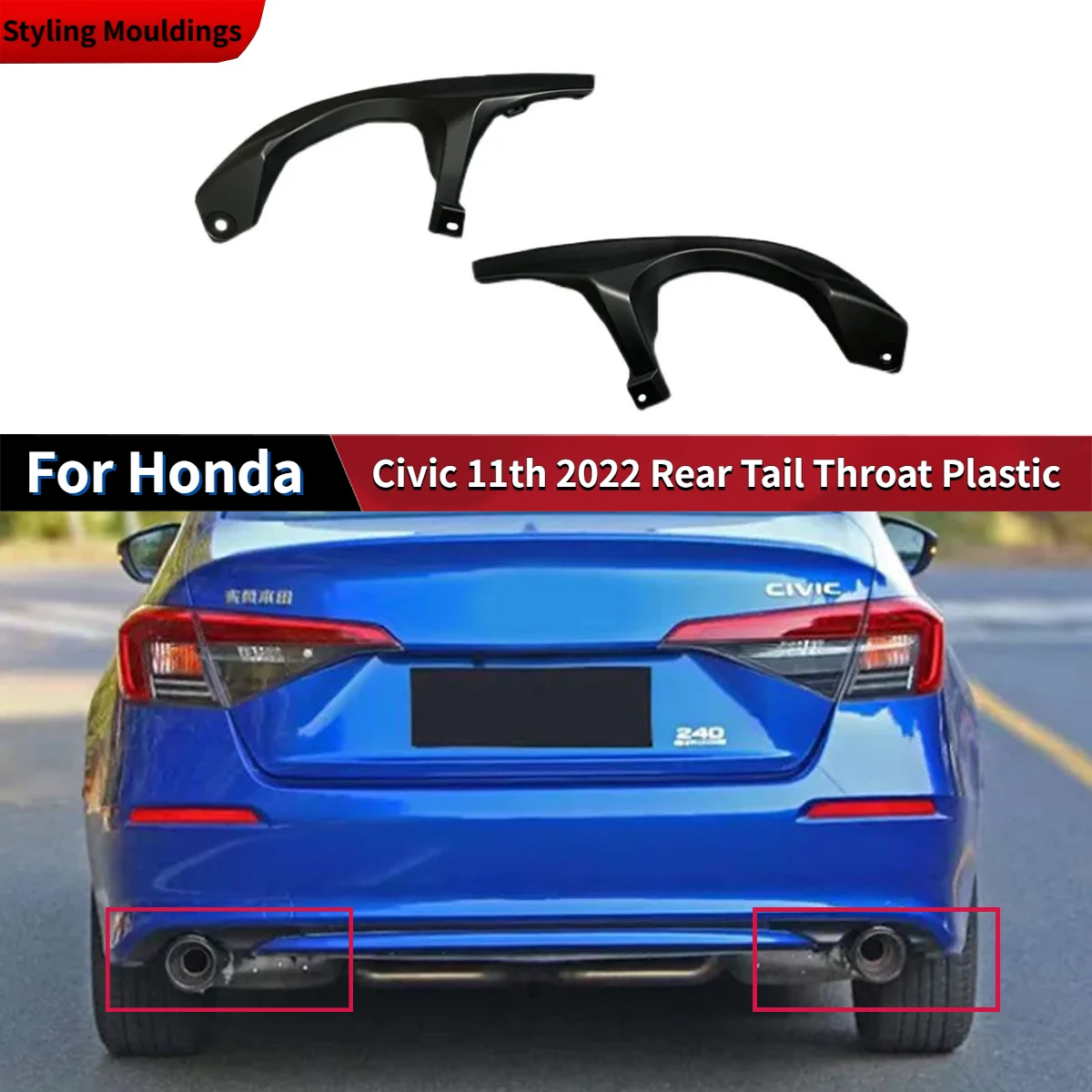 

For Honda Civic 11th 2022-2023 Car Stylings Rear Tail Throat Plastic Muffler Exhaust Pipe Cover Decoration Accessories Auto Part