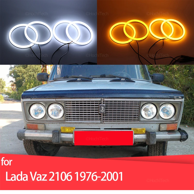 Doppio colore bianco giallo anelli cotone luce LED occhi d'angelo per Lada Vaz 2106 1976 1997 1998 1999 2000 2001 accessori