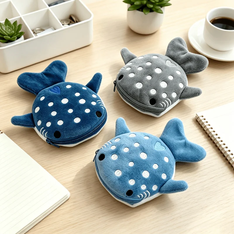 Random 3pcs Soft Cute Shark Coin Purses, Skin-Friendly Zipper Small Bag, Coin Earphone Key Storage Pouch/Bag
