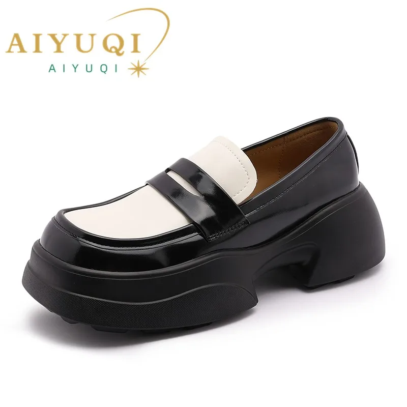 AIYUQI Genuine Leather Loafers Women 2024 Autumn New Square Toe Shoes Women Platform British Style Shoes Ladies