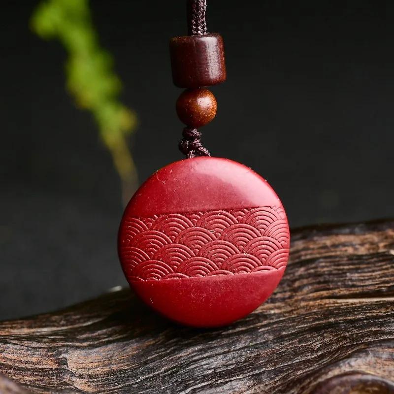 Luxury Red Cinnabar Circular No Matter Sign Pendant Carving Natural Genuine Women's Jewelry Accessories Energy Gift Best Seller