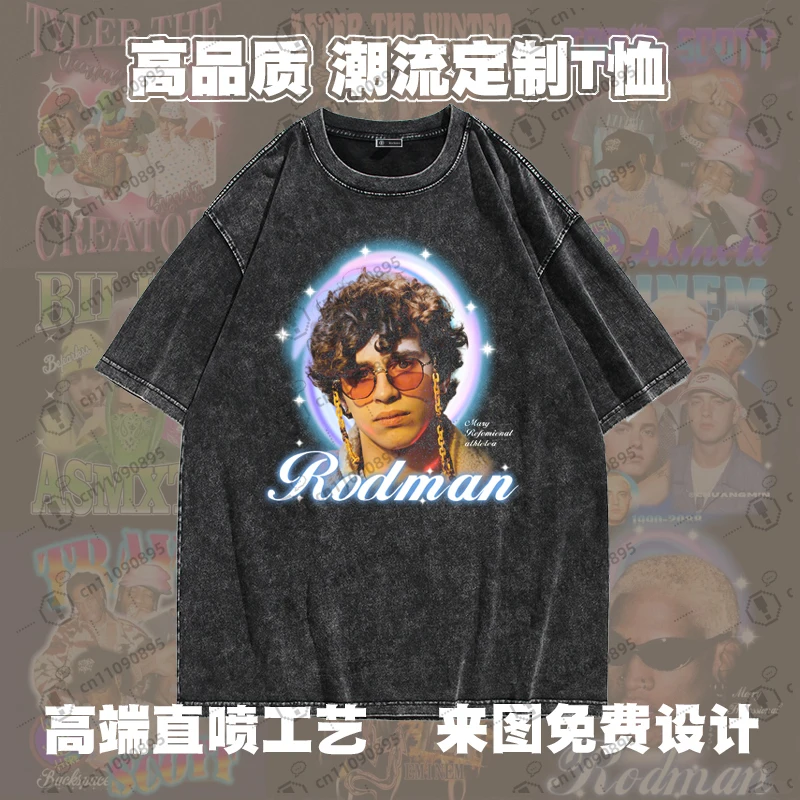 

High-end customized T-shirt washed old heavy direct injection pattern printing loose shoulder couple short sleeves