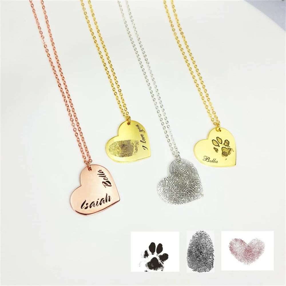 Personalized heart pendant Name Necklace Fingerprint Necklace Actual Necklace Custom Handwriting Jewelry Wedding Gift