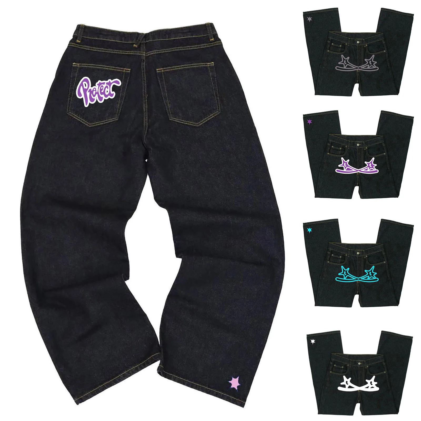 American style streetwear protect graphic jeans men high street denim pants harajuku y2k straight wide leg jeans men clothing