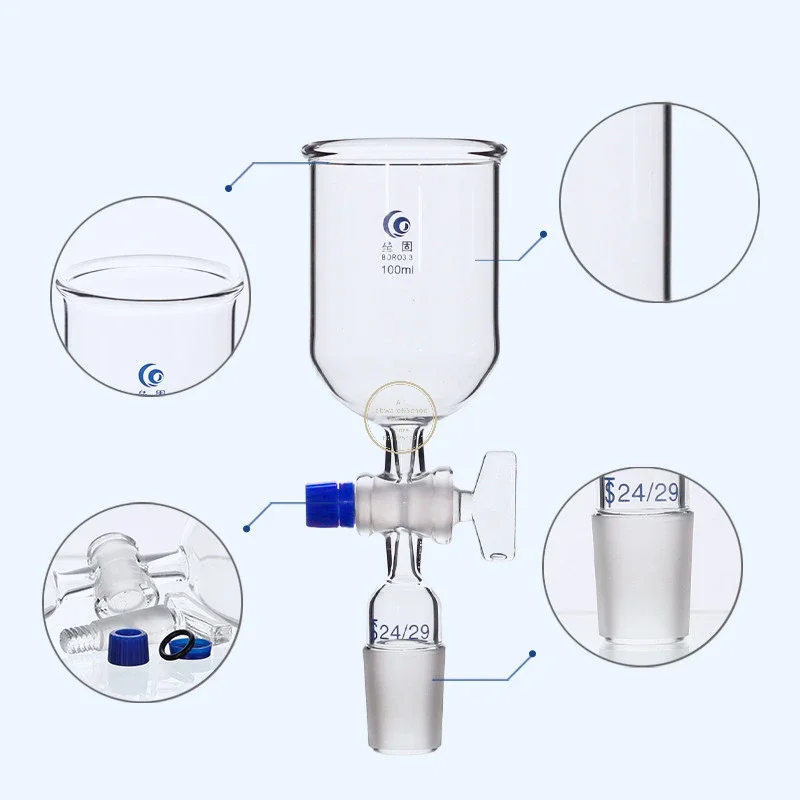 1Pcs Clear 50ml To 1000ml Glass Cylindrical Feed Funnel with Glass Piston 19#24# Frosted Standard Joint for Lab Teaching Tools
