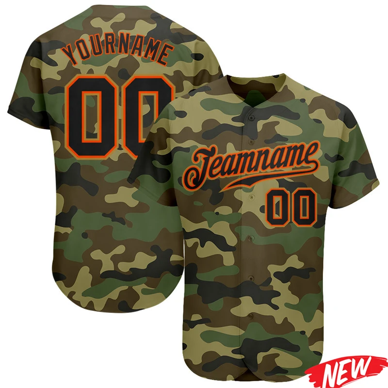 Custom Name Number Camo Baseball Shirt Men Summer Sports Camouflage Shirt Tops Short Sleeve Button Tees Baseball Team Jersey