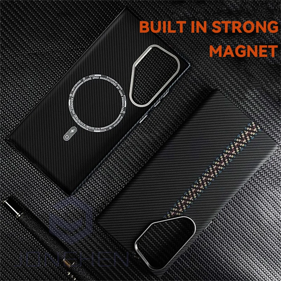 Luxury 3D Cloud Carbon Fibre Patterned Mganetic Slim Case For Samsung Galaxy S24 Ultra S23 Plus Hard Metal Len Cover For Magsafe