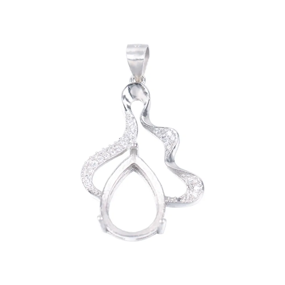

Pendant Blank (10x14mm Oval or Teardrop Blank) 925 Silver Zircon Pendant Setting Cabochon Pendant Base