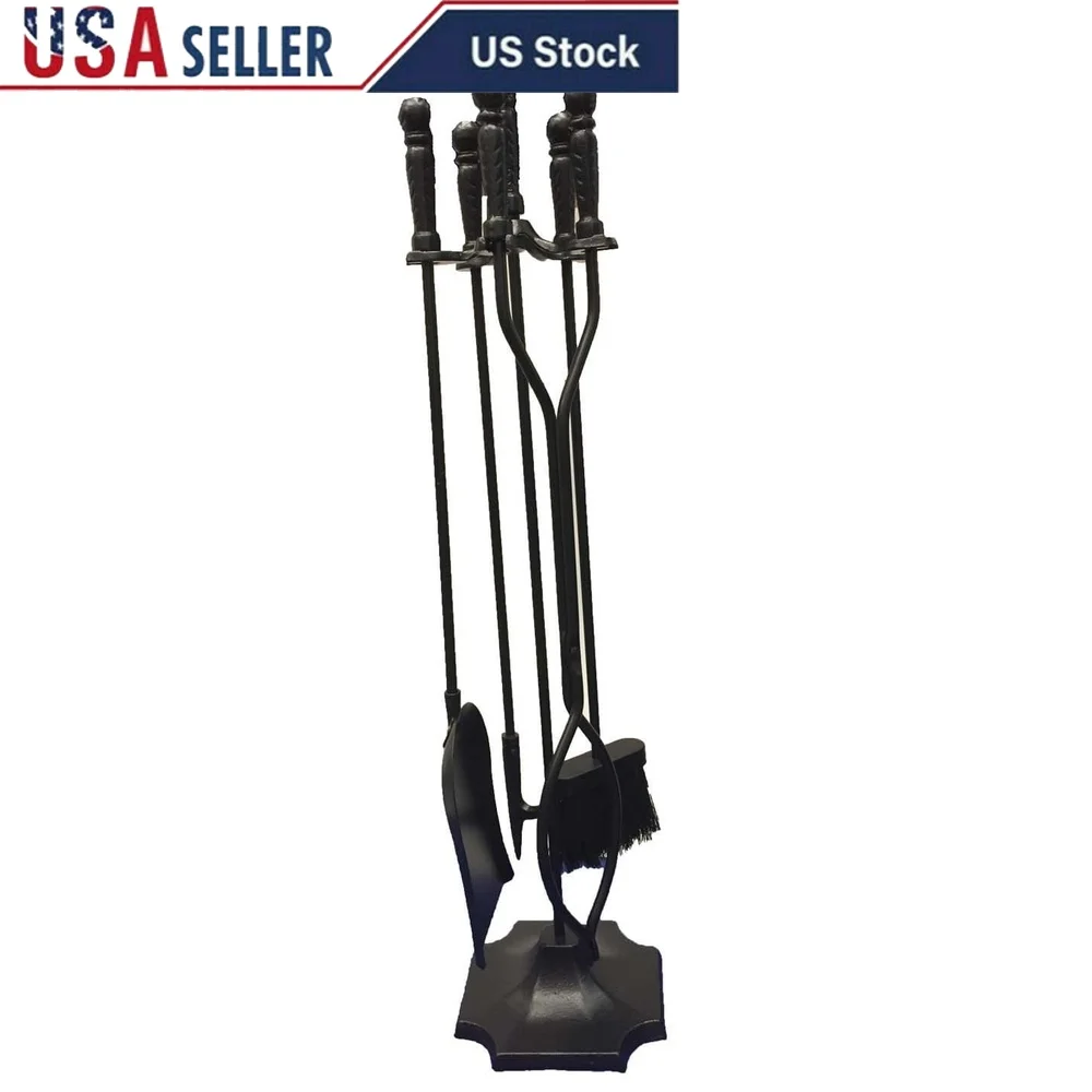 5-piece-wrought-iron-fireplace-toolset-heavy-duty-fire-pit-accessories-stand-tongs-poker-brush-shovel-easy-assembly