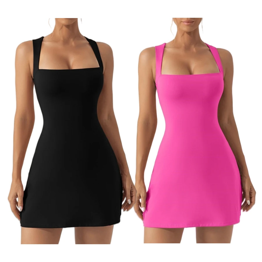 

Women Golf Wear Party Rave Outfit Sexy Badminton Fitness Gym Training Suit 2025 Beach Wear Summer Square Collar Tennis Dress