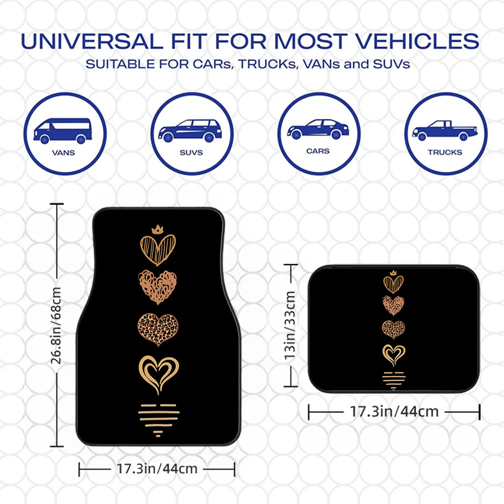 4pcs Black Car Floor Mats With Multiple Heart Print Patterns, Full Coverage All-Season Universal Fit, XPE Anti-Slip Wear-Resista