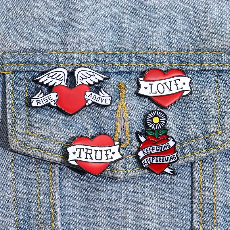 True Love Enamel Pins Custom Heart Shape Keep Growing Brooches for Hat Shirt Lapel Badges Jewelry Gift for Lover Friends