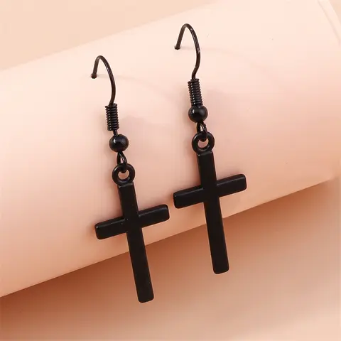 Nuevos pendientes colgantes de Cruz negra para mujer, pendientes de gancho colgantes de Cruz de Metal gótico, accesorios de joyería de fiesta para niñas