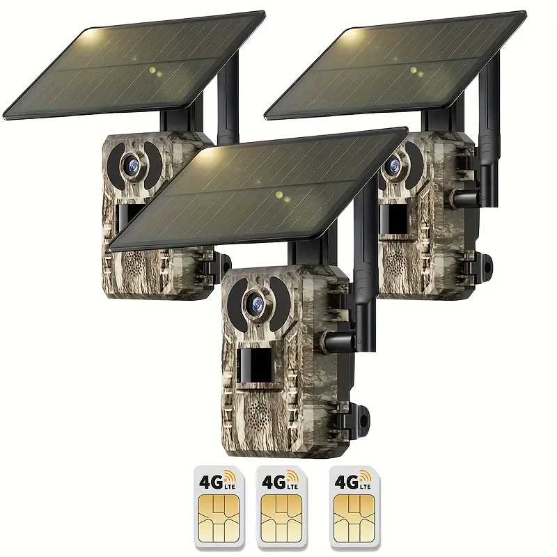

3/2/1pc Hunting Cellular Trail Cameras With Live View, Solar Game Cameras, Mobile Application Access&Playback, Motion Activated&0.2s Trigger Time, Night Vision, Suitable For Farms/gardens/pastures, Halloween And Christmas Gifts