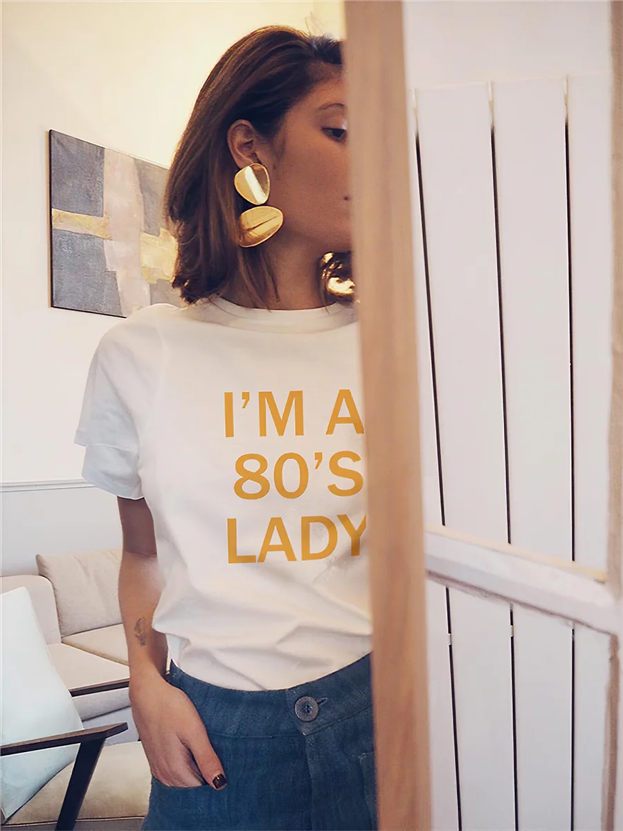 

Letter Printed Tee Shirt Woman 2023 Summer Round Neck Short Sleeve Cotton Casual Tshirts Female Elegant Simple T-shirt Tops