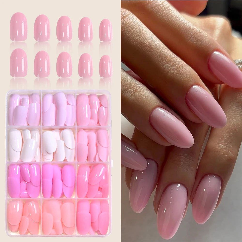 

288pcs Vibrant Glossy & Matte Dopamine Pink Artificial Fake Nails Short Almond Shaped Press-On Nails Spring Soft Gel False Nails