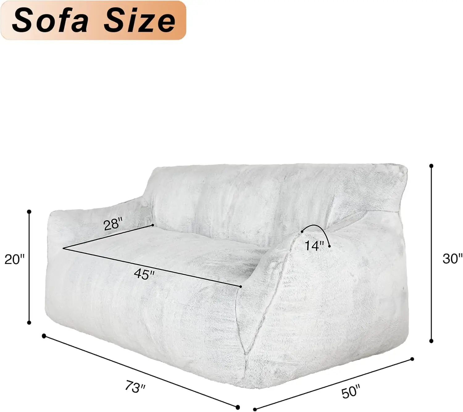 Giant Bean Bag Chair Sofa,Memory Foam Filled Floor Loveseat With Faux Fur Cover And Wide Armrests For Adults In Living