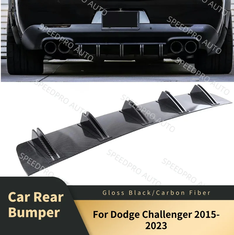 Rear Diffuser 5 Fins Shark Bumper Splitter Spoiler Lip For D0dge Challenger 2015-23 Car Body Kit Accessories Carbon Fiber Black