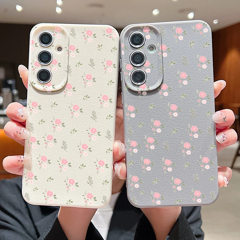 Small Pink Flowers Print Case For Samsung Galaxy S24 S23 S22 Ultra S21 S20 FE A52 A53 A54 A34 A14 A15 A16 A25 A35 A55 5G Capa