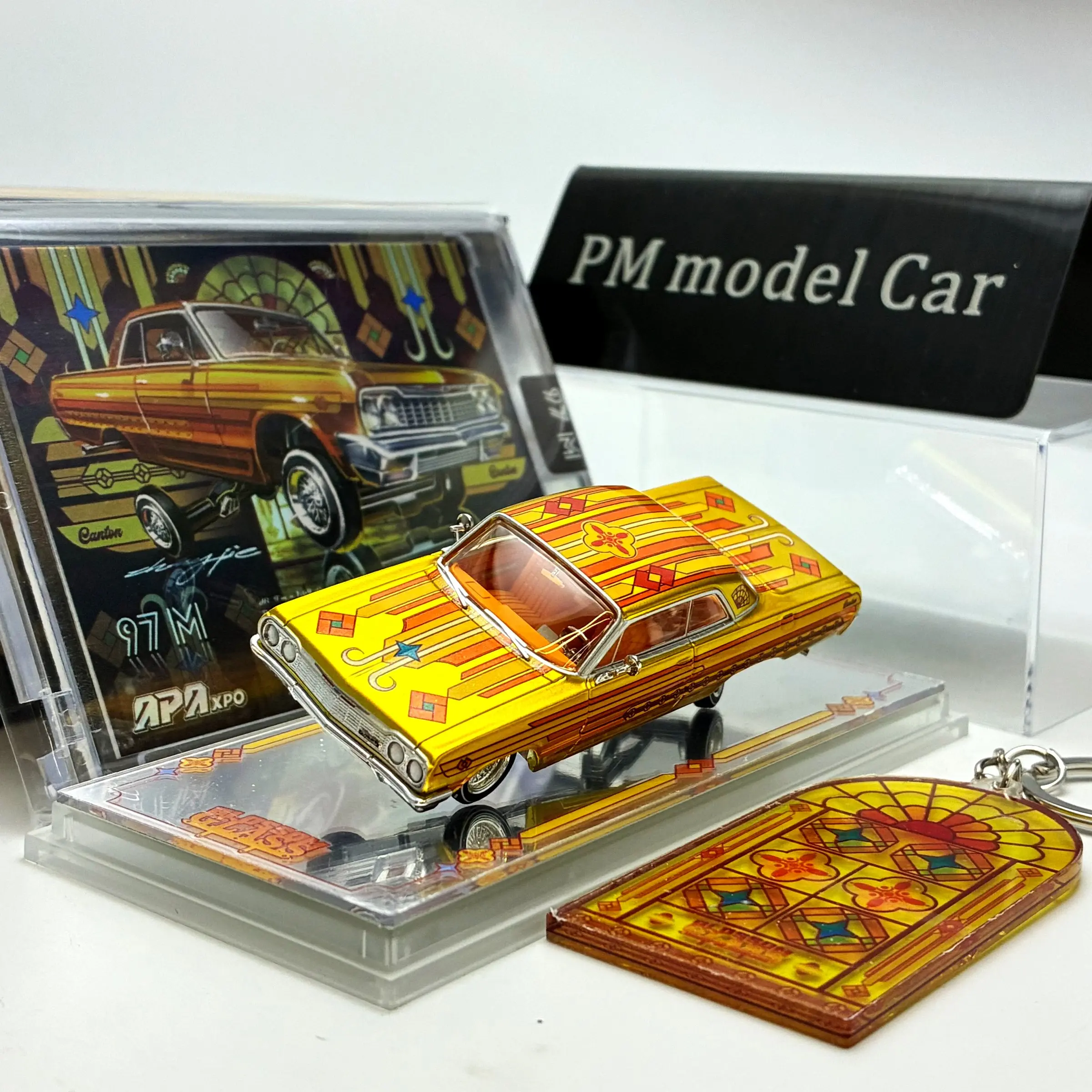 97M x Dickid Collab Blossom Glass 1:64 1964 Chevy Impala Lowrider Convention Exclusive Alloy Diecast Model Car Collectible Gift