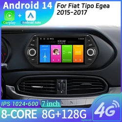 Android 14 For Fiat Tipo Egea 2015-2017 Wireless Carplay 4G Multimedia Car Radio 2 Din Screen WIFI GPS