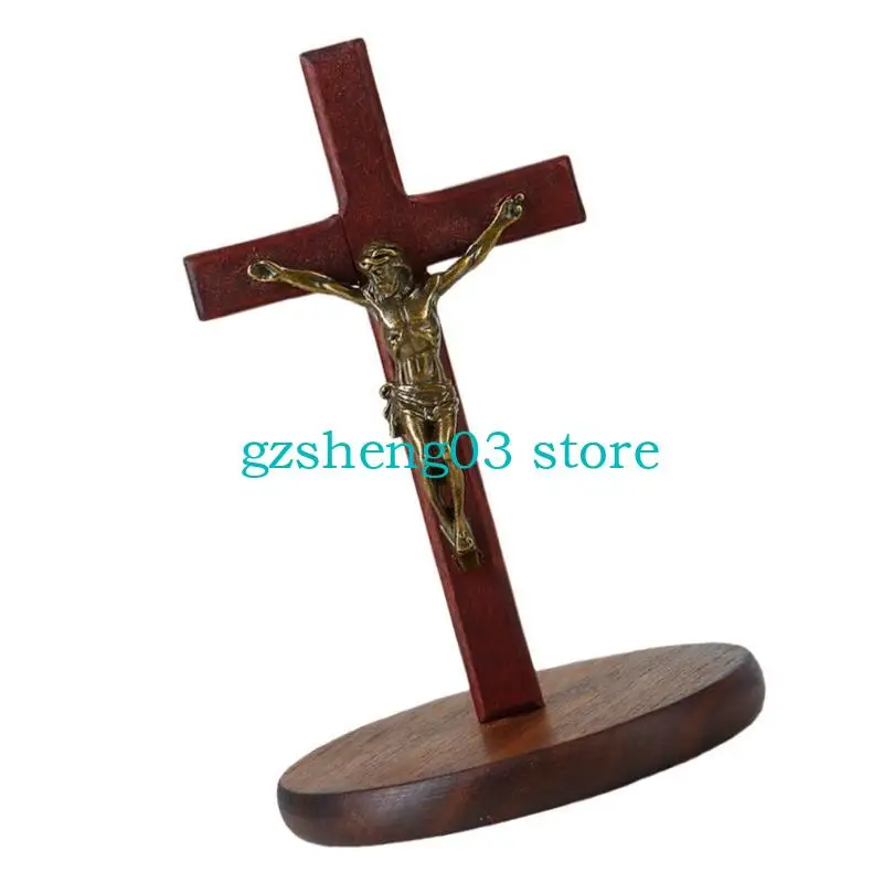 

U75C Wooden Crucifix Crosses Standing Catholic Crucifix Wooden Jesuses Christ Crosses