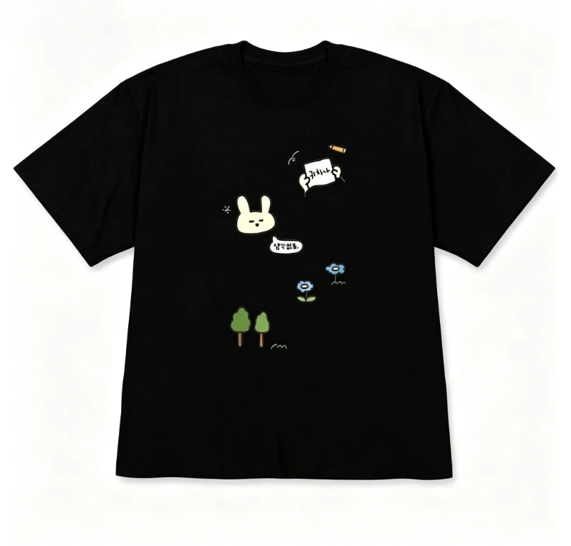 Y2k Korean Fashion Hand Drawn Bear T-shirt 2000s Minimalist Short Sleeve Tee Clothes with Many Korean Reviews Able Free Shipping