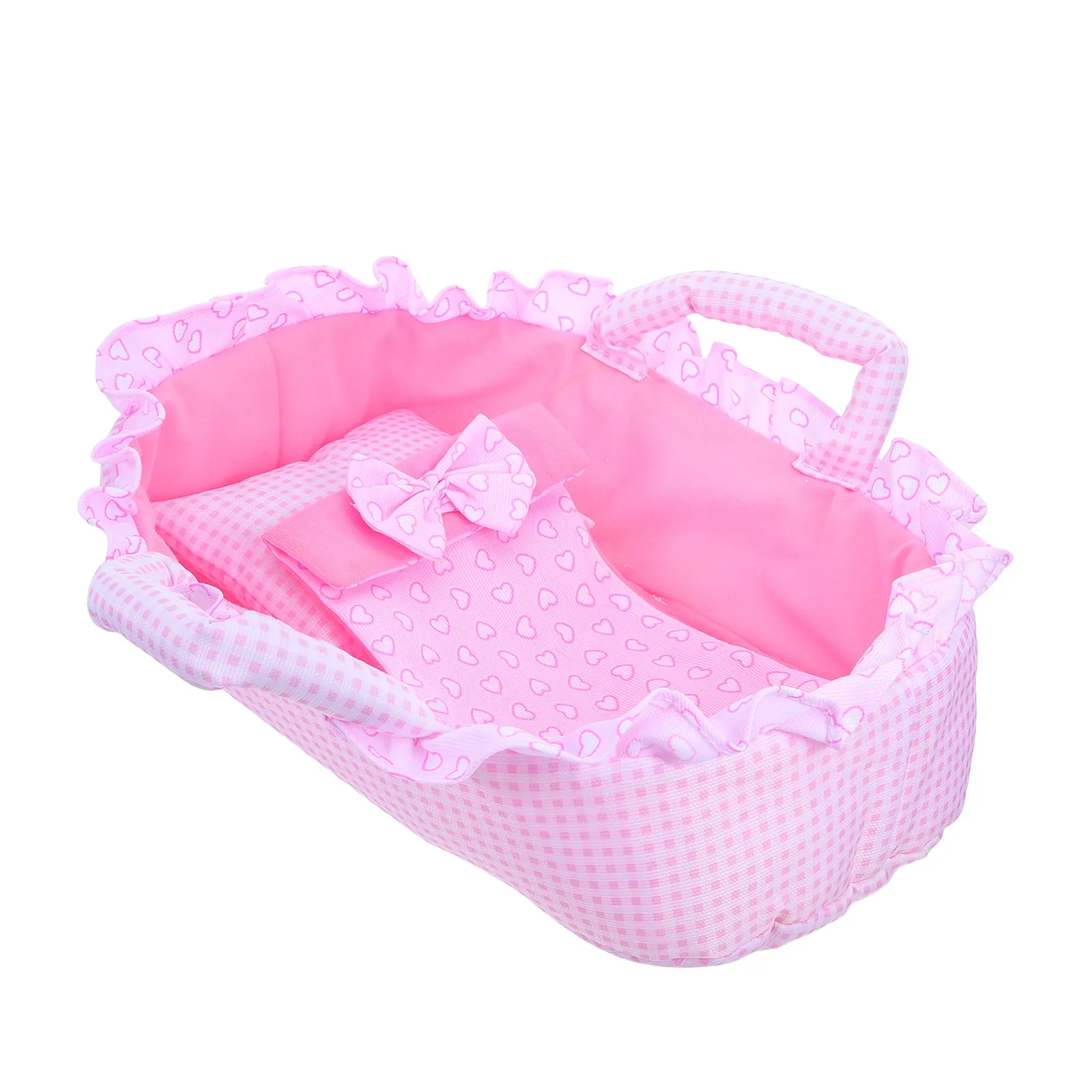 

Кукольная колыбель-кроватка для новорожденных, 35 см, с подушкой и одеялом, для ролевых игр, розовая, мебель для кукольного домика