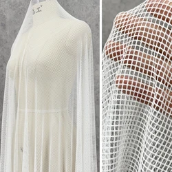 White Rhombus Large Fishing Net Tetrahedral Elasticity Hollow-out Mesh Fabric Cloth Per Meter Apparel Sewing Diy Material