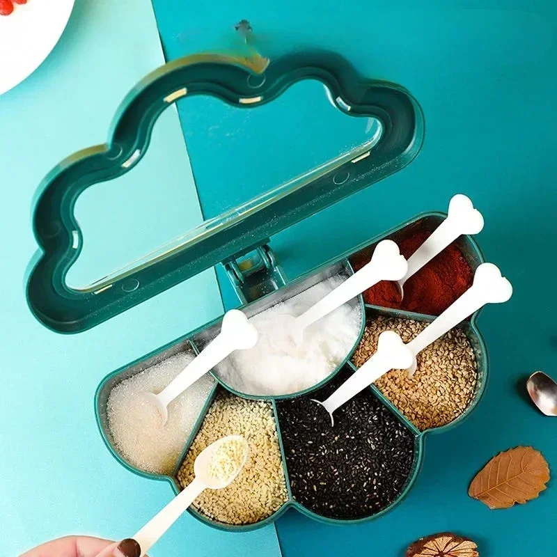 Kitchen 6-in-1 Seasoning Box Set Pepper Sugar Bowl Salt Spices Stirring Storage Jars Gadget Accessories Condiment Container Jar