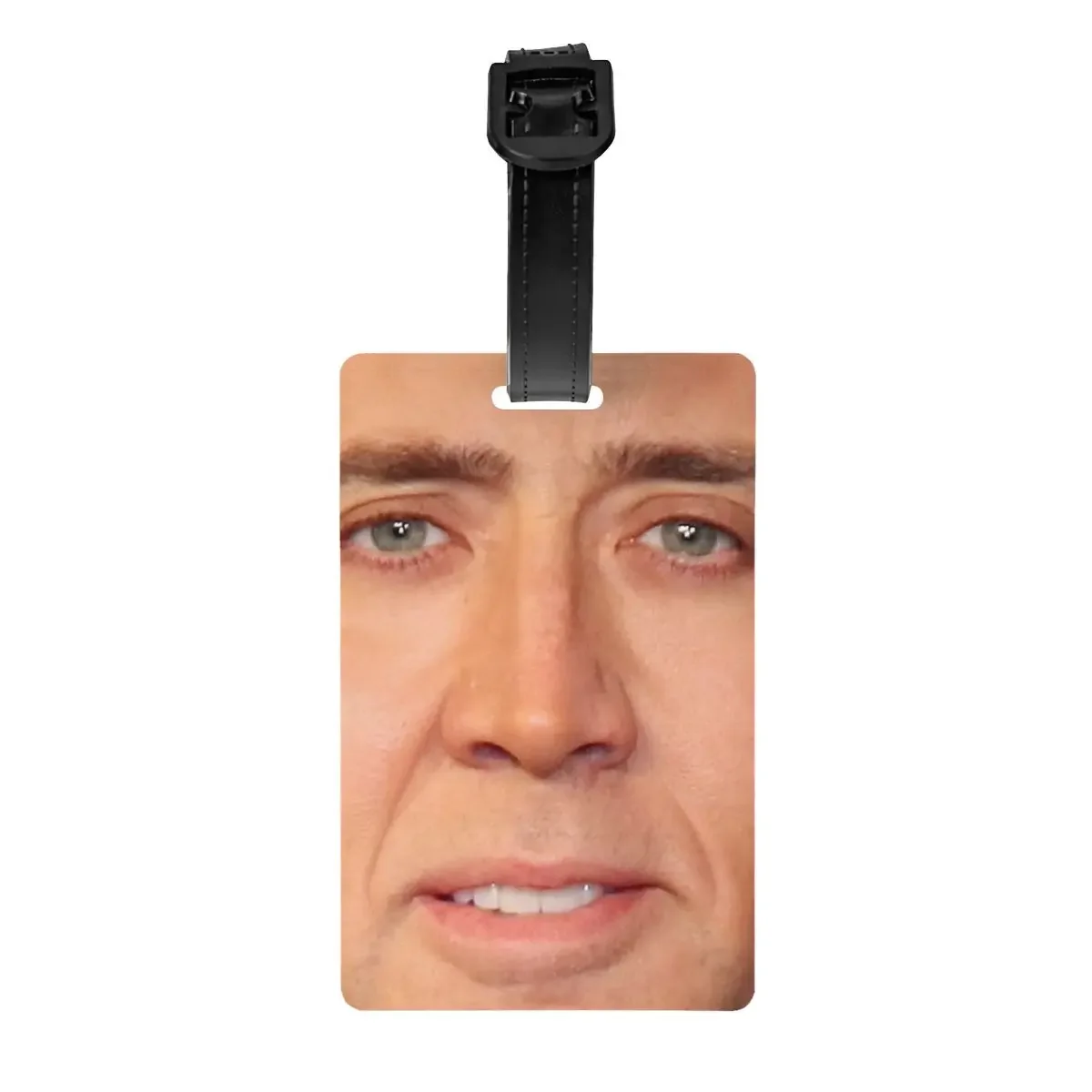 

Custom Nicolas Cage Face Luggage Tag With Name Card Funny Meme Privacy Cover ID Label for Travel Bag Suitcase