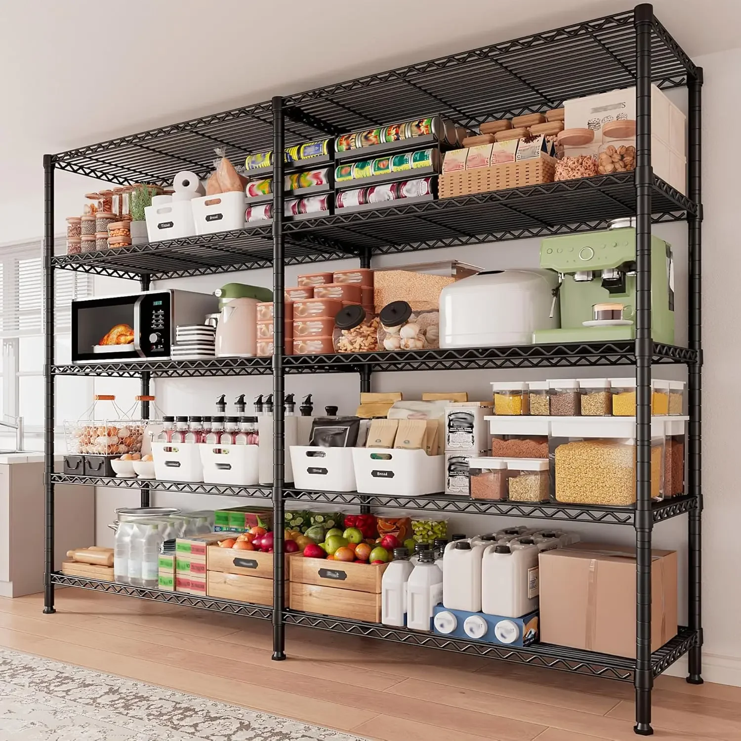 

1500LBS Storage Shelves Metal Shelving Unit 61.7''W Wire Shelving, 5 Tier Pantry Shelves Kitchen Shelves Adjustable Wire Shelf