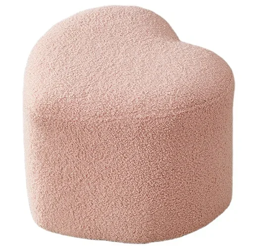 Foshan factory Contemporary style pink boucle fabric heart shape pouf ottoman stool