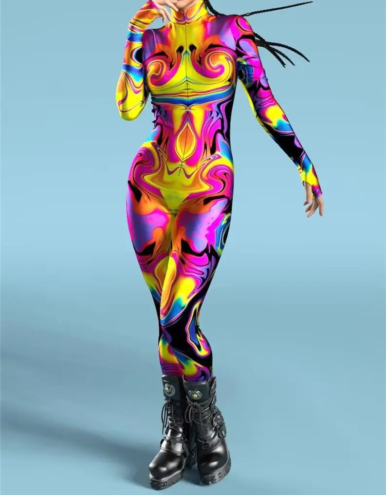 Bedruckter Cosplay-Jumpsuit, Catsuit, Zentai-Anzug, Rave-Einzigartige Anzüge, Herren-Festival-Damen-Halloween-Party-Performance-Bodysuit – Detail 8