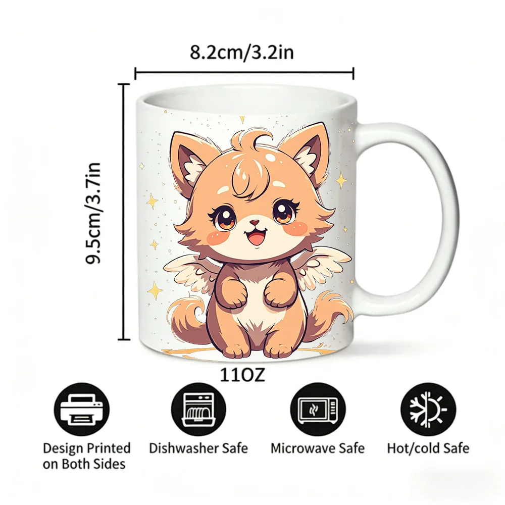 Cup & Mug Set, Cute Wing Angel Fox Ceramic Mug, Coffee Cup, Milk Cup,Office Tea Cup,Drinking Cup,Gift for Friends,Fade-Resistant