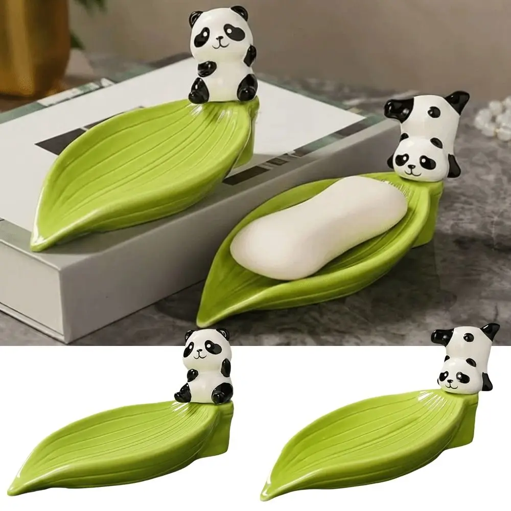 

No Punching Ceramic Self Draining Soap Holder Bamboo Cute Soap Tray Creative Soap Rack Washbasin