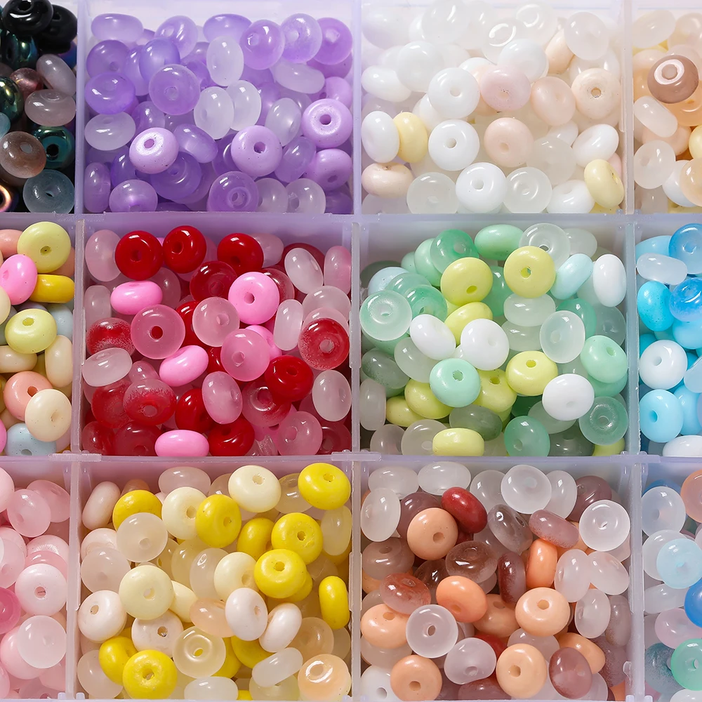 

100pcs/lot Glass Imitation Jade Beads Flat Round Spacer Beads Mixed Bead for DIY Necklaces Bracelets Jewelry Making Accessories