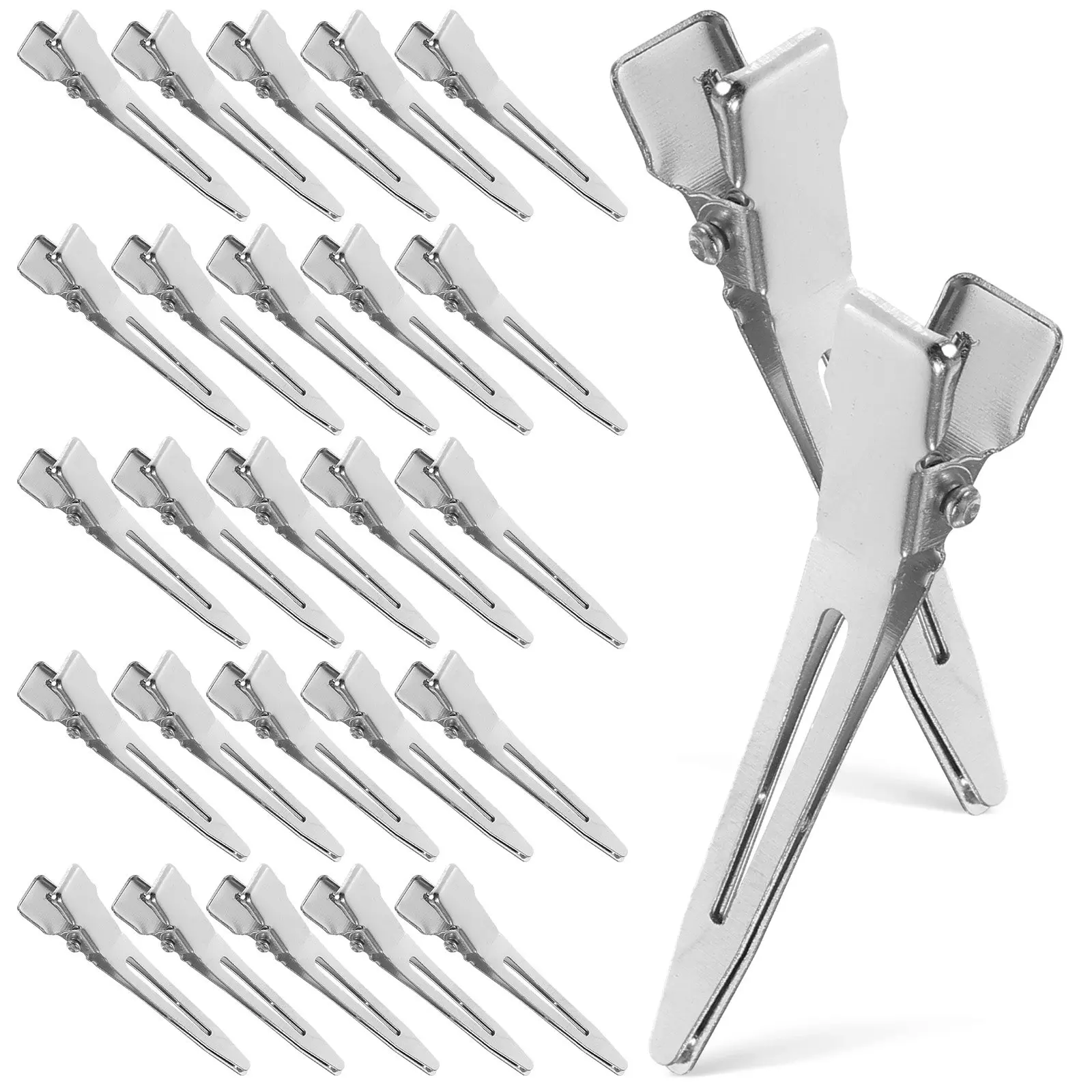 50Pcs Metal Alligator Clips Single Prong Nickel Plated Hair Clips Smooth Surface Rust Resistant for DIY Hair Bow Accessory Salon