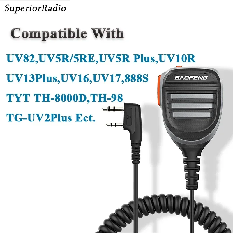 2PCS Baofeng Walkie Talkie Speaker Mic Wholesale Waterproof PTT Microphone For UV-5RH DM-1701 UV-17 UV-K5 UV-K6 UV18 Pro Radio - view 6